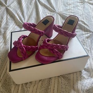 Pink braided sandal wedge